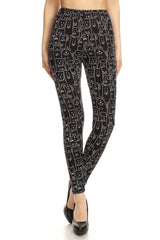 Leggings Depot LDR-R924W Black With White Dogs Full Length One Size Leggings