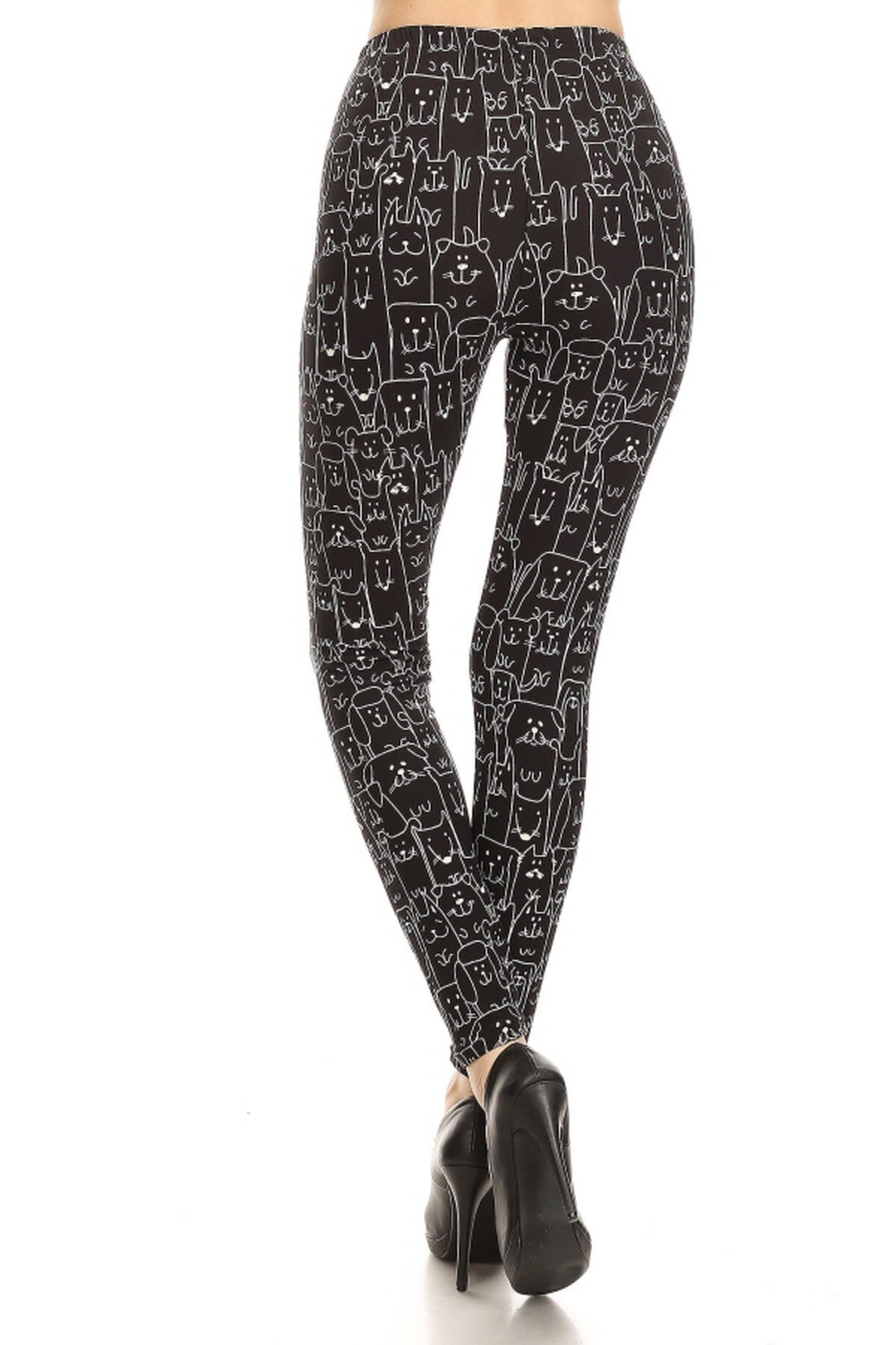 Leggings Depot LDX-R924W PLUS Black With White Dogs Full Length One Size Leggings