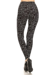 Leggings Depot LDR-R924W Black With White Dogs Full Length One Size Leggings