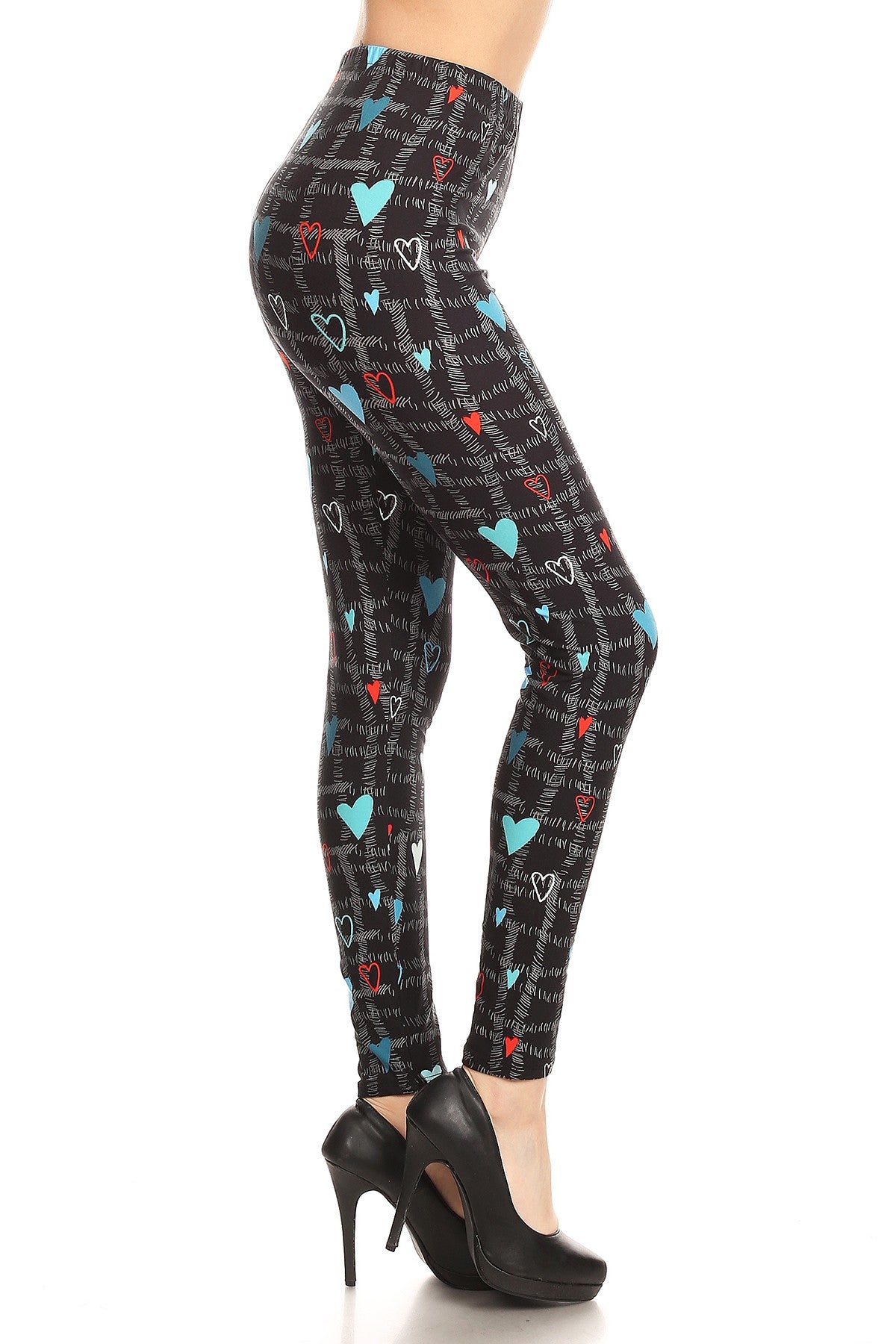 Leggings Depot LDR-R930W Black Grey Scratch With Hearts Full Length One Size Leggings