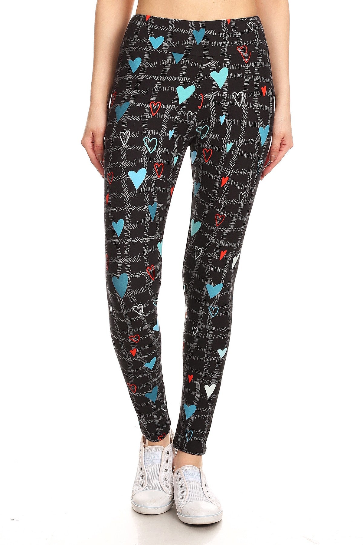 Leggings Depot LDR-R930W Black Grey Scratch With Hearts Full Length One Size Leggings