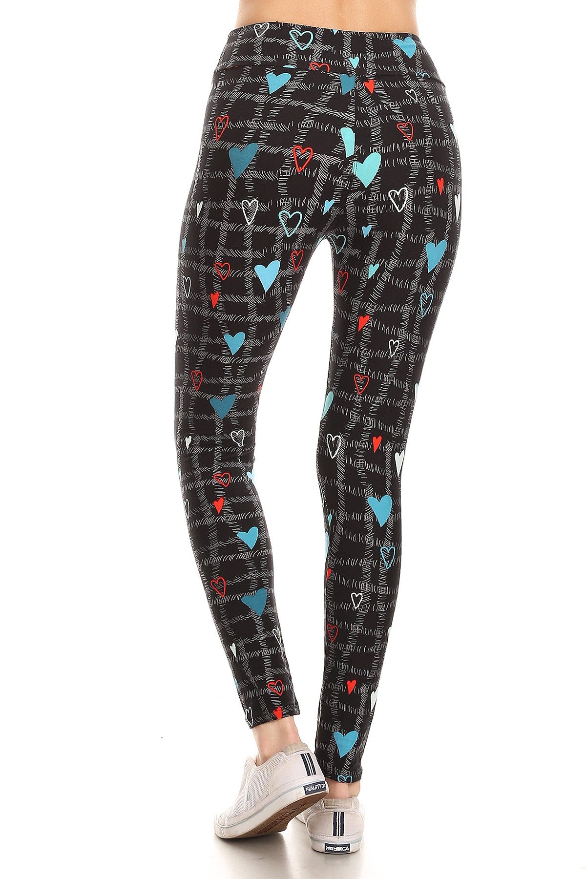 Leggings Depot LDR-R930W Black Grey Scratch With Hearts Full Length One Size Leggings
