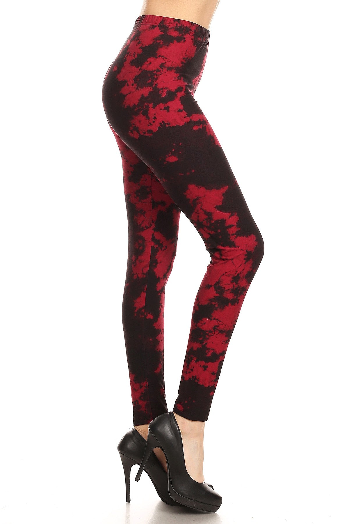 Leggings Depot LDR-R956 Red and Black Tie Dye Full Length One Size Leggings