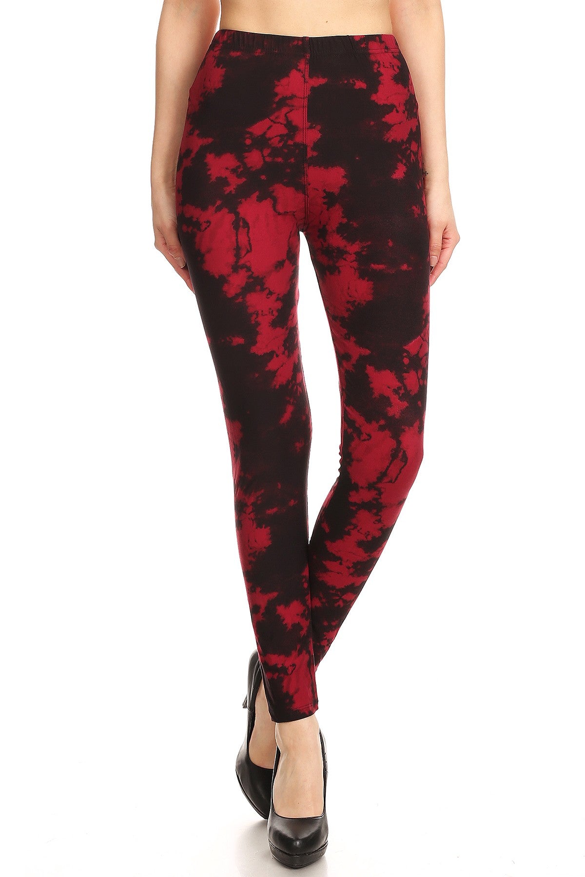 Leggings Depot LDR-R956 Red and Black Tie Dye Full Length One Size Leggings