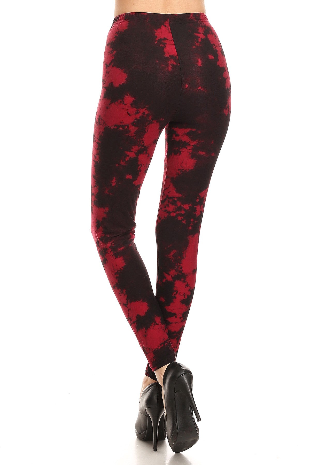 Leggings Depot LDR-R956 Red and Black Tie Dye Full Length One Size Leggings