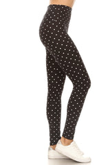 Leggings Depot LY5R-R885 BLACK WHITE DOTS One Size Full Length Leggings