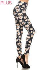 Leggings Depot Navy Daisy Full Length Leggings (Plus Size)