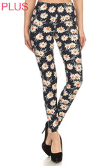 Leggings Depot Navy Daisy Full Length Leggings (Plus Size)