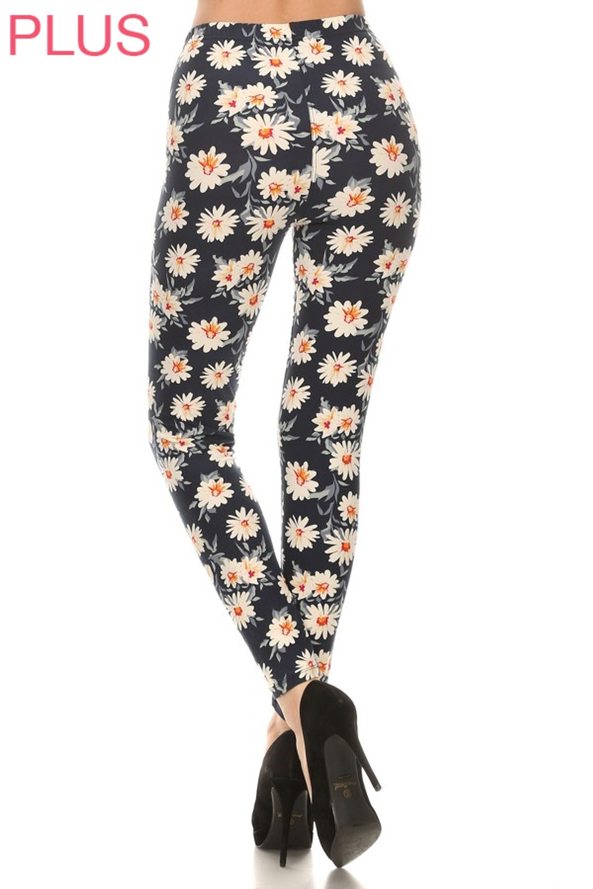Leggings Depot Navy Daisy Full Length Leggings (Plus Size)