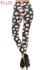 Leggings Depot Navy Daisy Full Length Leggings (Plus Size)