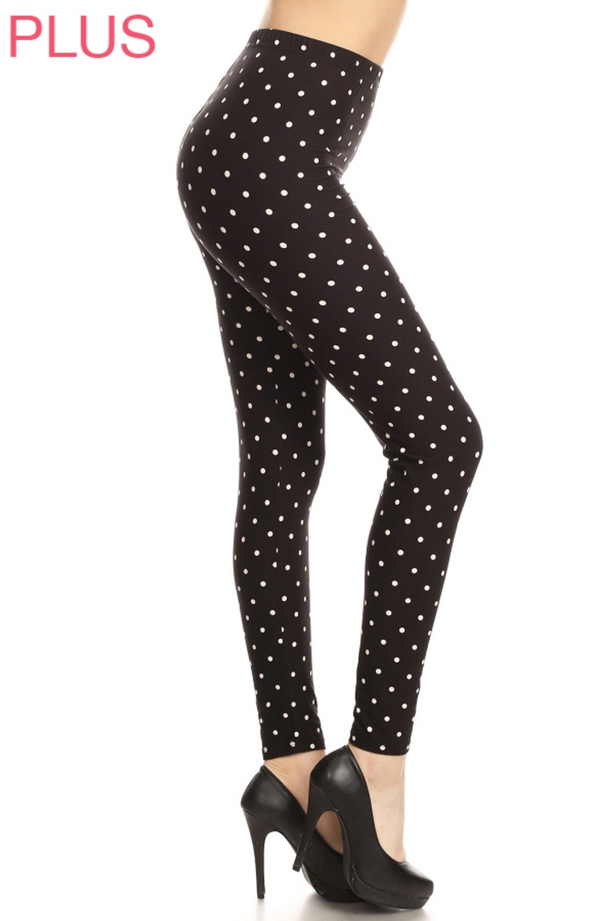 Leggings Depot LDX-R885 PLUS Black White Polka Dot Full Length Leggings