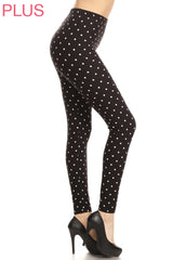 Leggings Depot LDX-R885 PLUS Black White Polka Dot Full Length Leggings