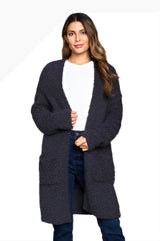 Paparazzi 0432DBJC Charcoal Long Sleeve Drop Shoulder Bouclé Knit Cardigan With Pockets