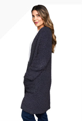 Paparazzi 0432DBJC Charcoal Long Sleeve Drop Shoulder Bouclé Knit Cardigan With Pockets