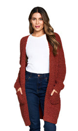Paparazzi 0432DBJP Paprika Long Sleeve Drop Shoulder Bouclé Knit Cardigan With Pockets