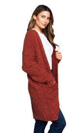 Paparazzi 0432DBJP Paprika Long Sleeve Drop Shoulder Bouclé Knit Cardigan With Pockets