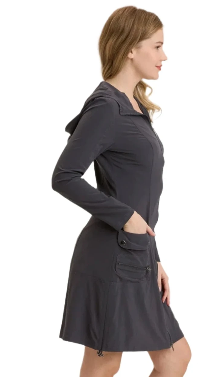 XCVI 14636WCH Charcoal Active Rufino Hooded Jacket Dress With Pockets