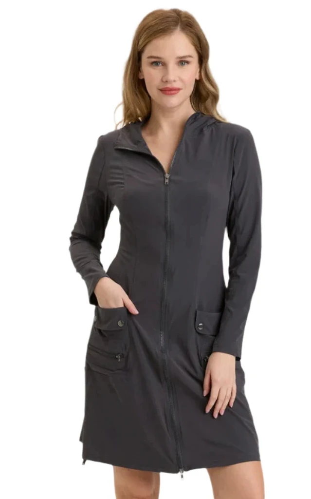 XCVI 14636WCH Charcoal Active Rufino Hooded Jacket Dress With Pockets
