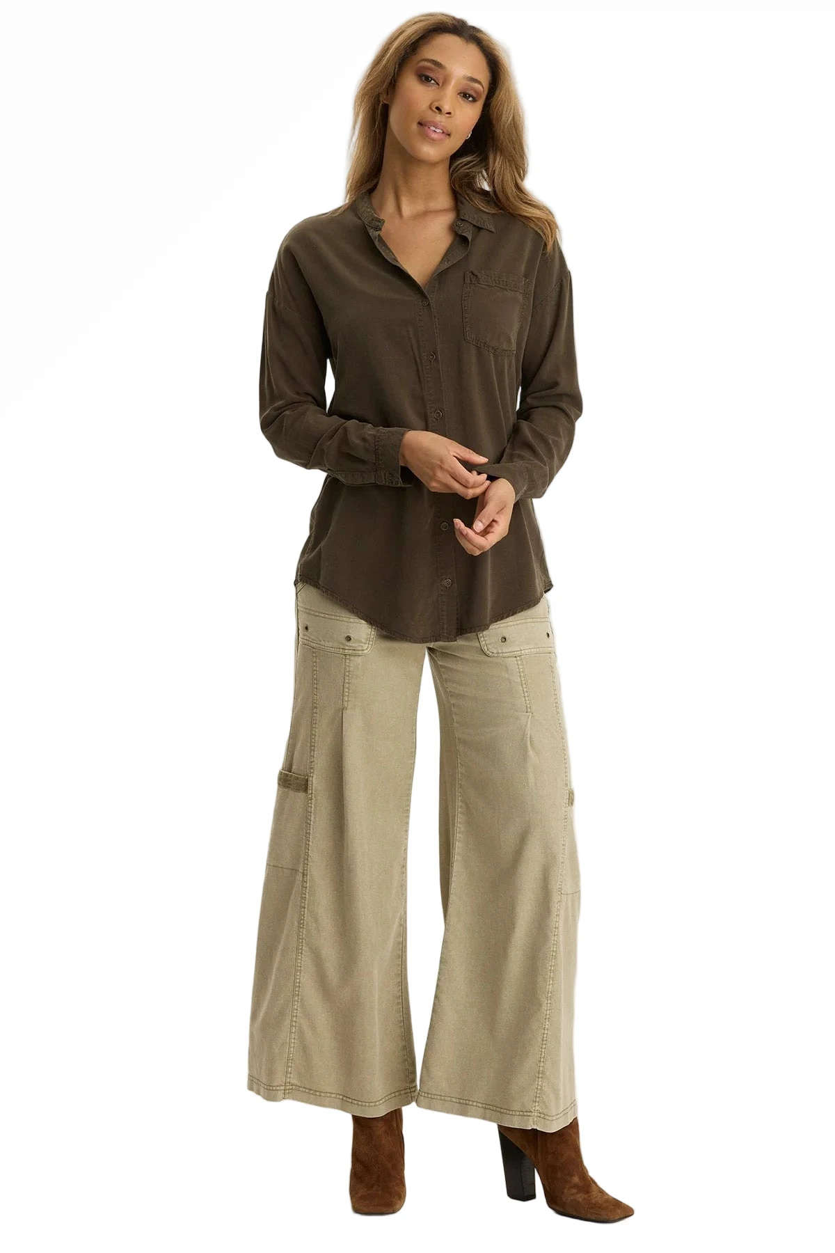 XCVI 23057A Alamosa Distress Wash Tove Tallulah Twill Wide Leg Cargo Pants