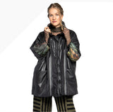 LUUKAA 23K318 Black One Size PU Wet Look Printed Cuff Jacket