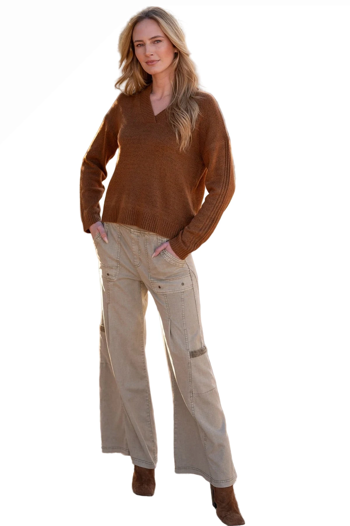 XCVI 23057A Alamosa Distress Wash Tove Tallulah Twill Wide Leg Cargo Pants