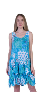 Shana 25007A Aqua Crinkle Sleeveless Short Bubble Dress