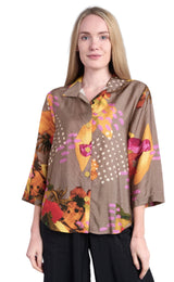 Shana 25504MU Multicolor Printed Button Back Short Shirt