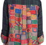 Shana 25507GN Green Plaid Boyfriend Shirt With Floral Printed Back Panel & Front Pocket