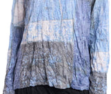 Shana 25601BU Blue Crinkle Button Back Scoop Neck Long Sleeve Top