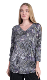Shana 25621PU Purple V-Neck Long Sleeve Crinkle Basic Top