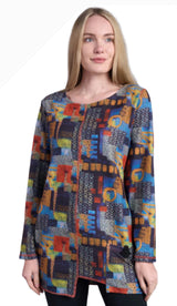 Shana 25632MU Multicolor Fleece Unstitched Asymmetric Hem One Pocket Top