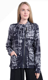 Shana 25643BK Fleece Asymmetric Zip Front Mock Turtleneck Jacket