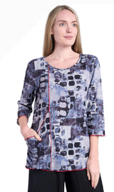 Shana 25658BK Black Fleece Contrast Stitch Pocket Top