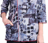 Shana 25658BK Black Fleece Contrast Stitch Pocket Top