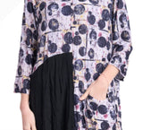 Shana 25679BK Black European Crush Drop Waist Mixed Media Dress With Pocket