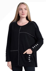 Shana 25728BK Black Cotton Scoop Neck Long Sleeve Sweater