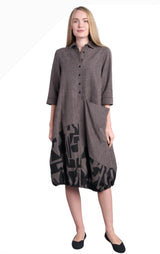 Shana 25770SL SLATE Button Front 3/4 Sleeve Printed Dress