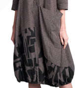 Shana 25770SL SLATE Button Front 3/4 Sleeve Printed Dress