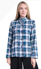 Shana 25808BU Blue Plaid Dusty Flannel Button Front Long Sleeve Shirt