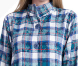 Shana 25808BU Blue Plaid Dusty Flannel Button Front Long Sleeve Shirt