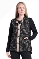 Shana 25821BK Black and Cream Jacquard Patch Button Front Vest