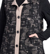 Shana 25821BK Black and Cream Jacquard Patch Button Front Vest