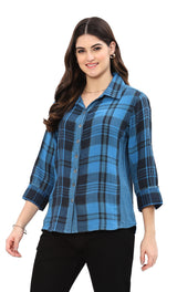 Parsley & Sage 25F40GB Blue Plaid Abby Reversible Button Front Shirt