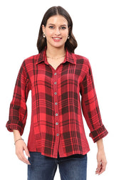 Parsley & Sage 25F40GR Red Plaid Abby Reversible Button Front Shirt