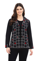 Parsley & Sage 25F560E24 JENNIFER Black Embroidered Button Front Jacket