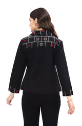 Parsley & Sage 25F560E24 JENNIFER Black Embroidered Button Front Jacket