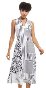 Parsley & Sage 25T53D4 Black and White Belle Cotton Spandex Sleeveless Dress With Pockets