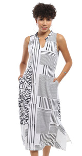 Parsley & Sage 25T53D4 Black and White Belle Cotton Spandex Sleeveless Dress With Pockets