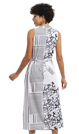 Parsley & Sage 25T53D4 Black and White Belle Cotton Spandex Sleeveless Dress With Pockets