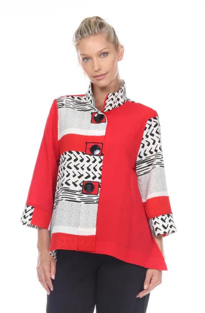 Moonlight 2842RW Red/White Mixed Media Button Front Jacket